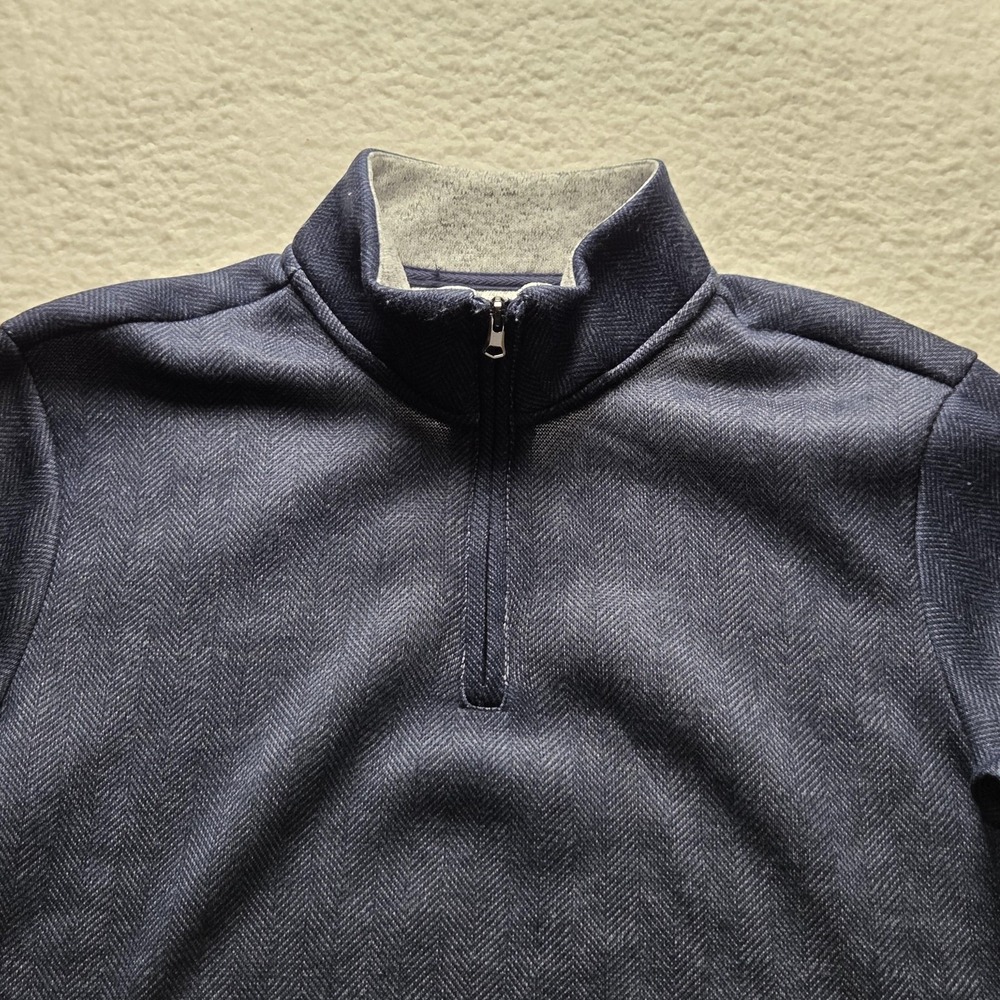 Thomas Sterling Sweater Mens XL Navy Blue Herringbone Fleece 1/4 Zip Pullover